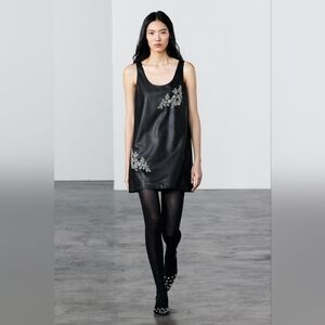 Zara ZW Collection Faux Leatherp Beaded Dress Size Large